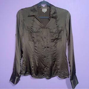 Karen Millen Silk Military Button Up Blouse Women Size 6 Long Sleeve Utility